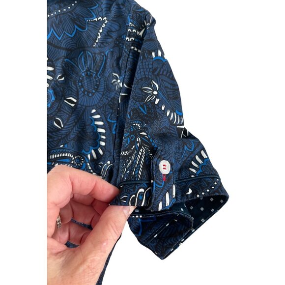 Au Noir Short Sleeve Stretch Espinoza Navy Button Front Size 4/L Classic $178 - Picture 7 of 13